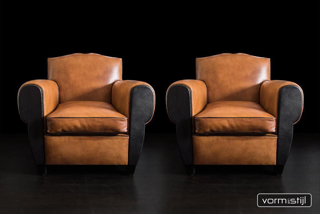 Exclusieve Art Deco fauteuil(s) in AA klasse schapenleer, Ophalen, Nieuw, 75 tot 100 cm, Leer