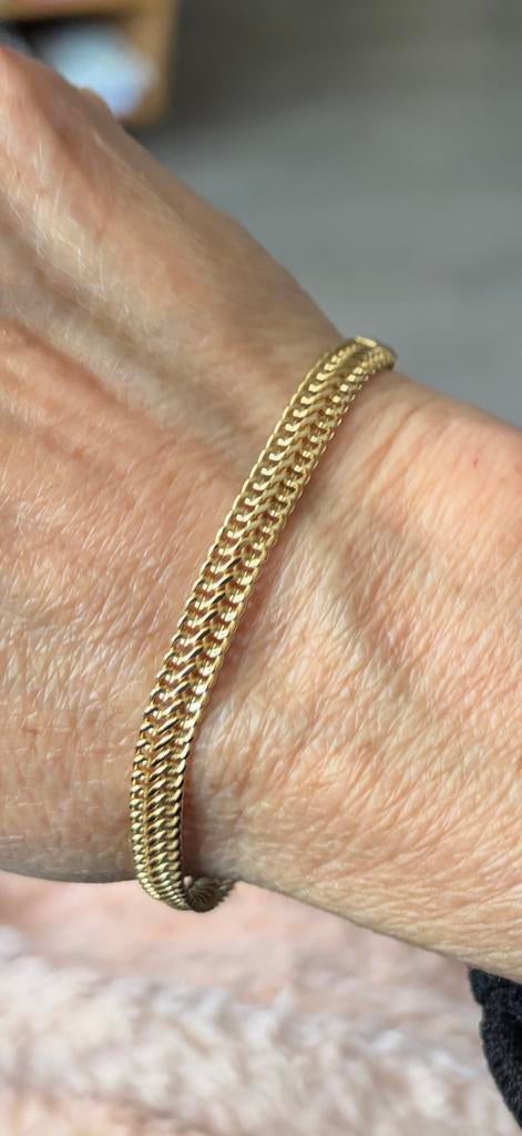 Gouden dubbele Gourmet Armband 14 krt gestempeld 6,8 gram, Sieraden, Tassen en Uiterlijk, Armbanden, Ophalen, Zo goed als nieuw