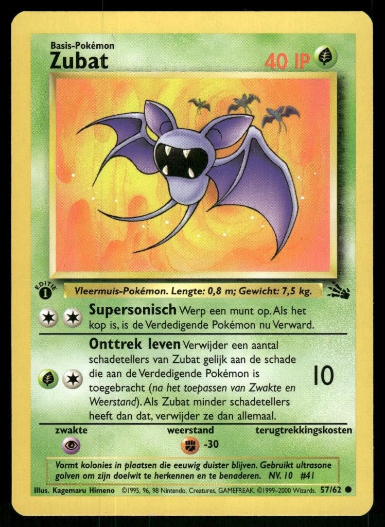 Zubat 57/62 - Fossil (1st edition) (NL) (NM), Hobby en Vrije tijd, Verzamelkaartspellen | Pokémon, Gebruikt, Verzenden
