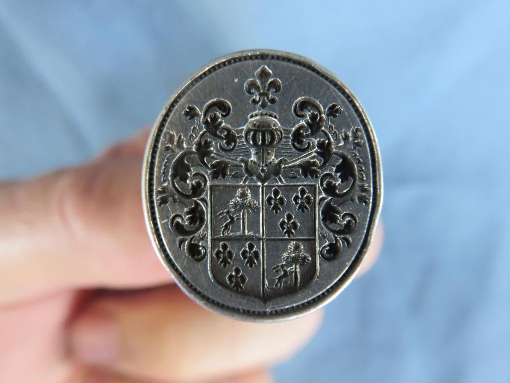 Stempel met familie wapen gravering in zilver - 18e eeuw, Antiek en Kunst, Ophalen of Verzenden, Zilver