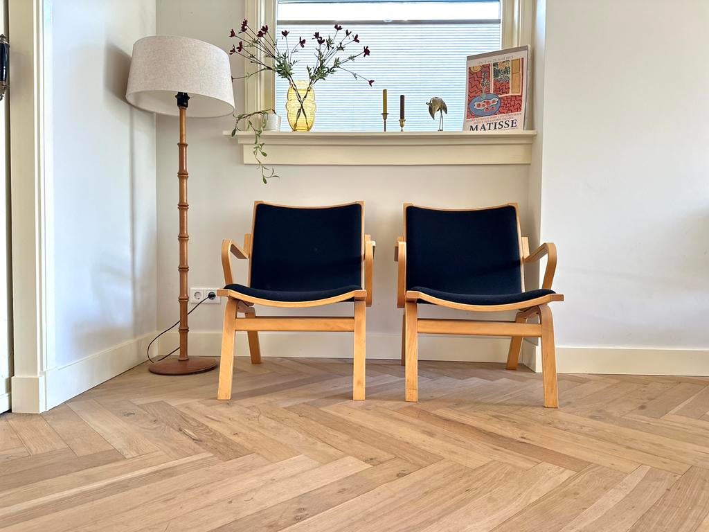 Set 2 fauteuils Finn Østergaard model Albert jaren 50/60/70, Ophalen, Minder dan 75 cm, Stof, 50 tot 75 cm