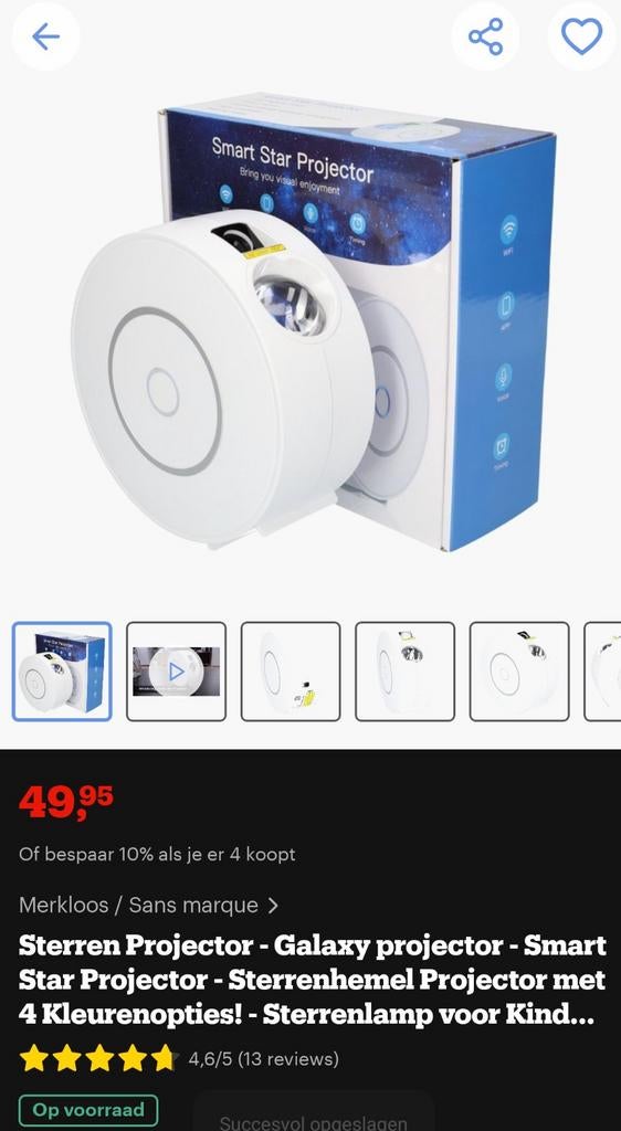 Smart Sterren Projector - Galaxy & Sterrenhemel Lamp, Huis en Inrichting, Lampen | Overige, Ophalen of Verzenden, Zo goed als nieuw