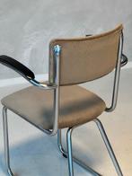 Ahrend eetkamerstoel vintage sledestoel buisframestoel beige, Gebruikt, Bruin, NL, Overige materialen