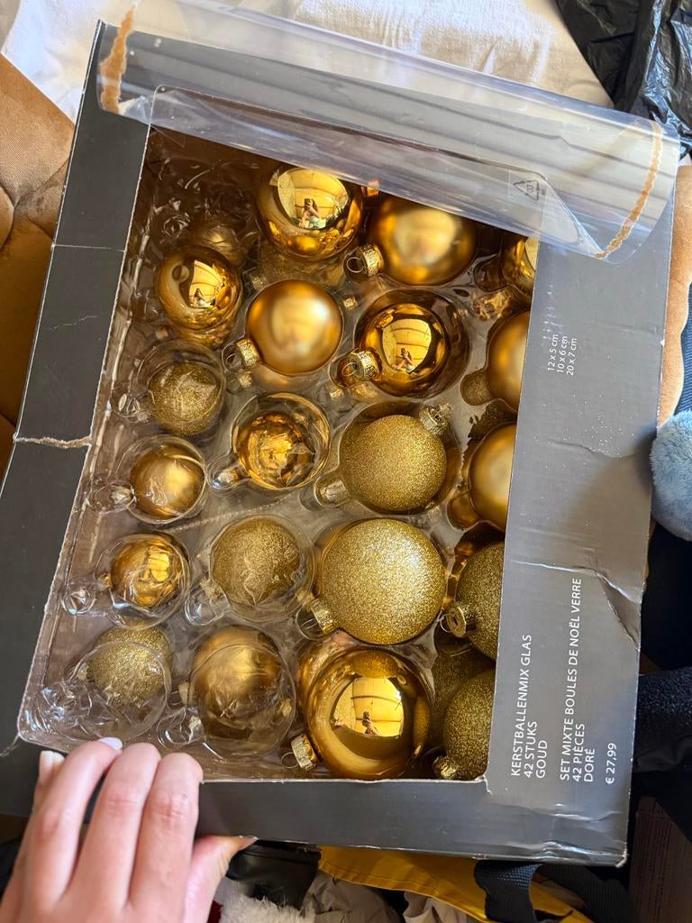 Kerstballenmix glas - goud, Ophalen of Verzenden, Zo goed als nieuw
