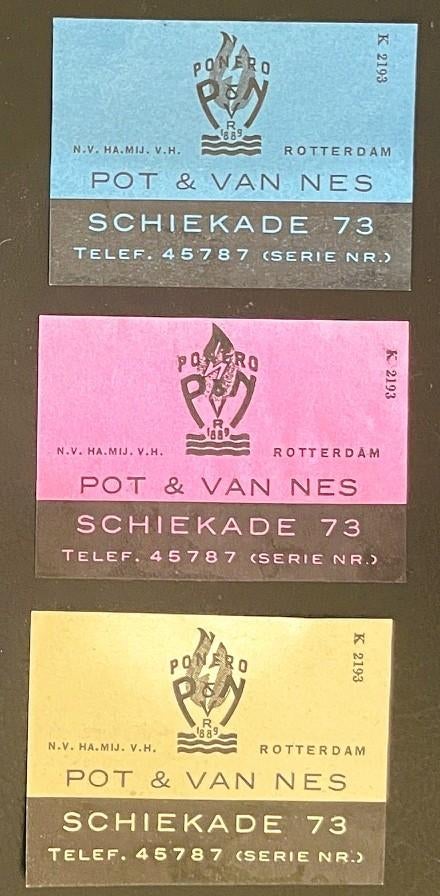 Pot & van Nes Rotterdam - 3 oude sluitzegels - 1930's, Verzamelen, Merken en Reclamevoorwerpen, Verzenden, Nieuw, Overige typen