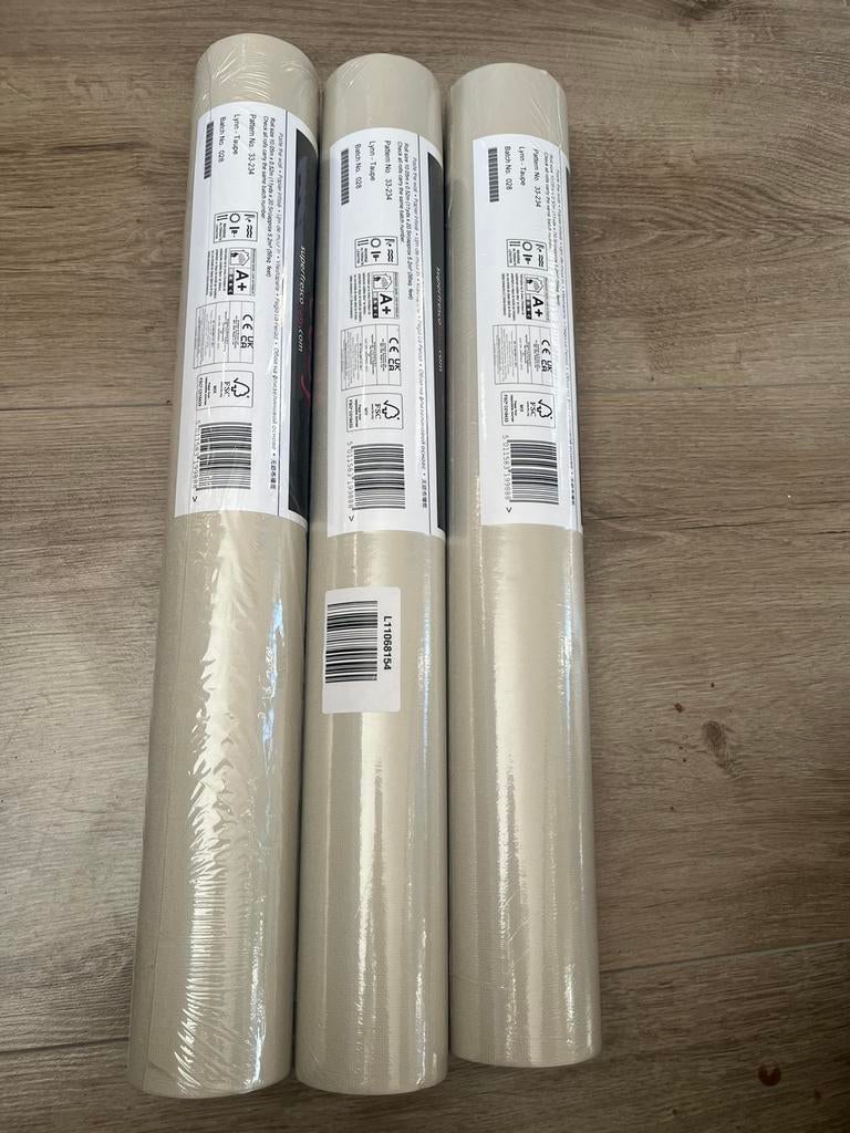 3 rollen behang taupe nieuw, Ophalen of Verzenden, Minder dan 10 m²
