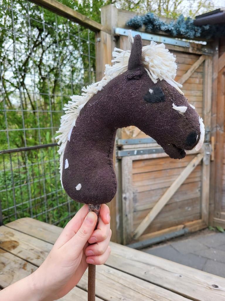 Hobbyhorse/ stokpaard bruin gevlekt met witte manen, Ophalen