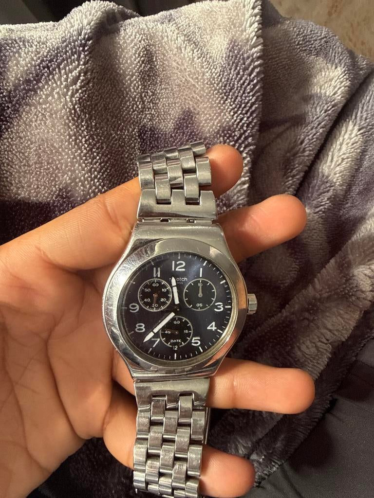 Swatch Polshorloge Chronograaf Staal Zwart, Sieraden, Tassen en Uiterlijk, Horloges | Heren, Gebruikt, Staal, Polshorloge, Swatch
