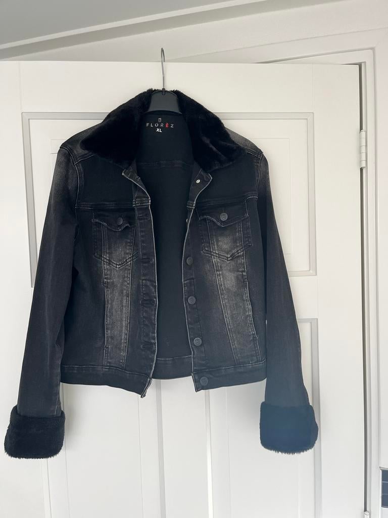 Florez spijkerjasje met bont, Kleding | Heren, Ophalen of Verzenden, Zo goed als nieuw, Overige maten, Zwart