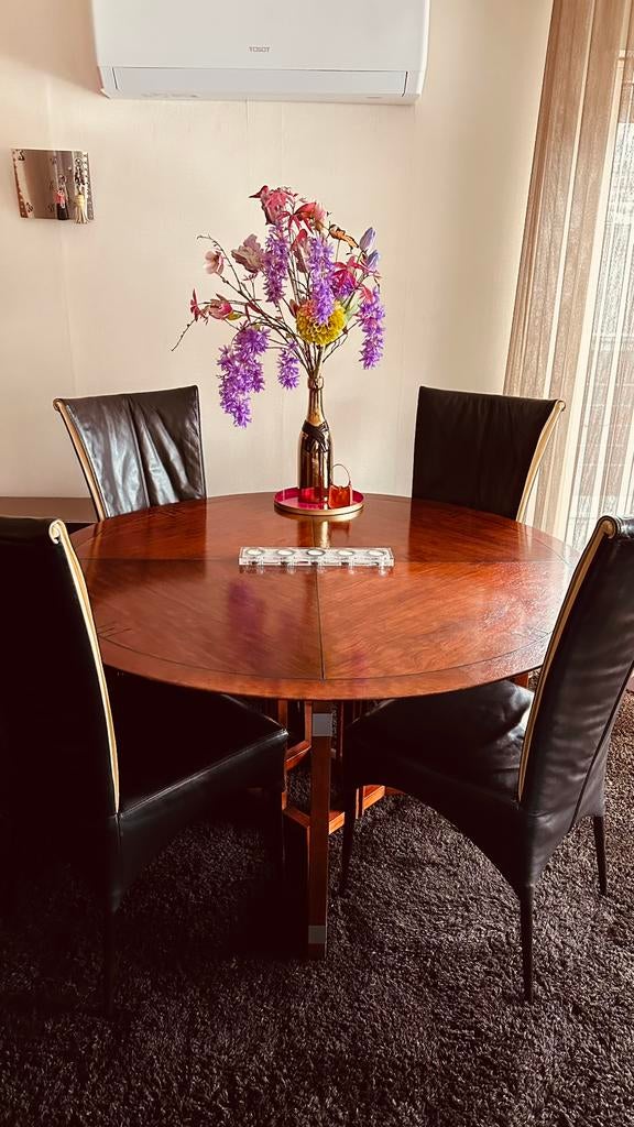 Schuitema decoforma tafel plus leren stoelen, Huis en Inrichting, Complete eetkamers, Ophalen, Gebruikt, Decoforma, 4 tot 6 stoelen