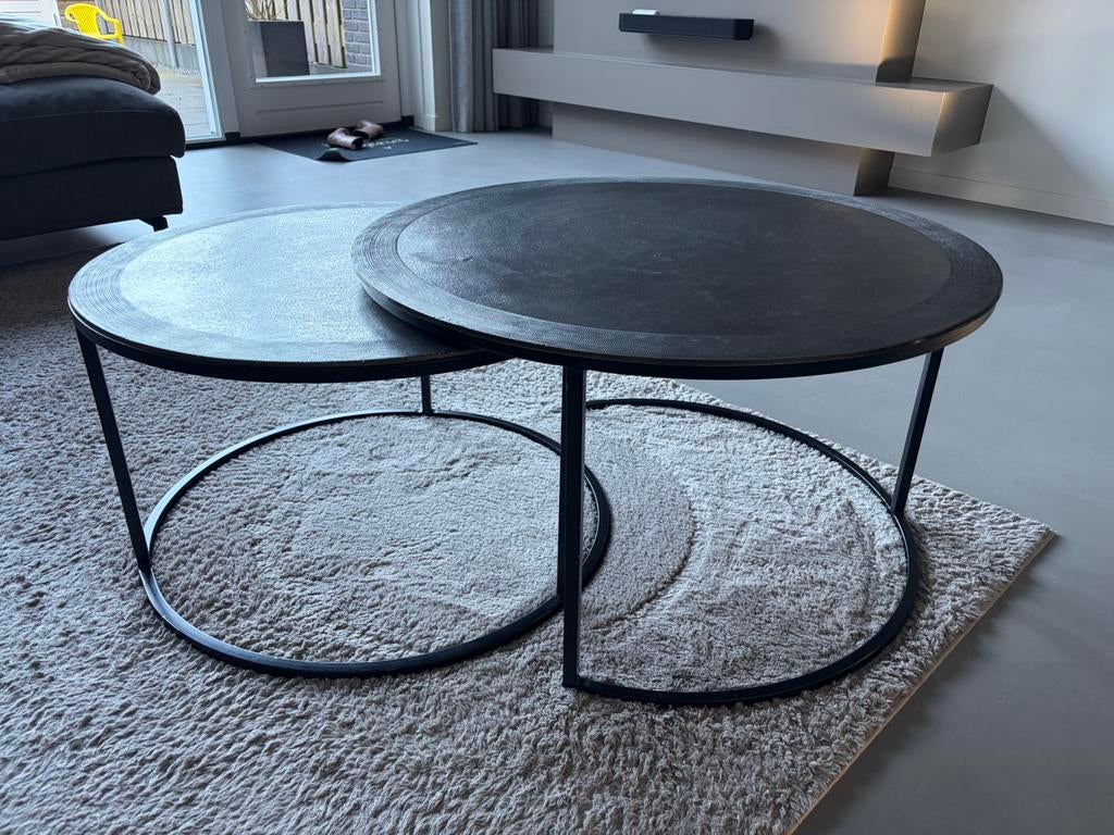 Set van 2 ronde salontafels, Huis en Inrichting, Tafels | Salontafels, Gebruikt, 50 tot 100 cm, Rond, Ophalen of Verzenden