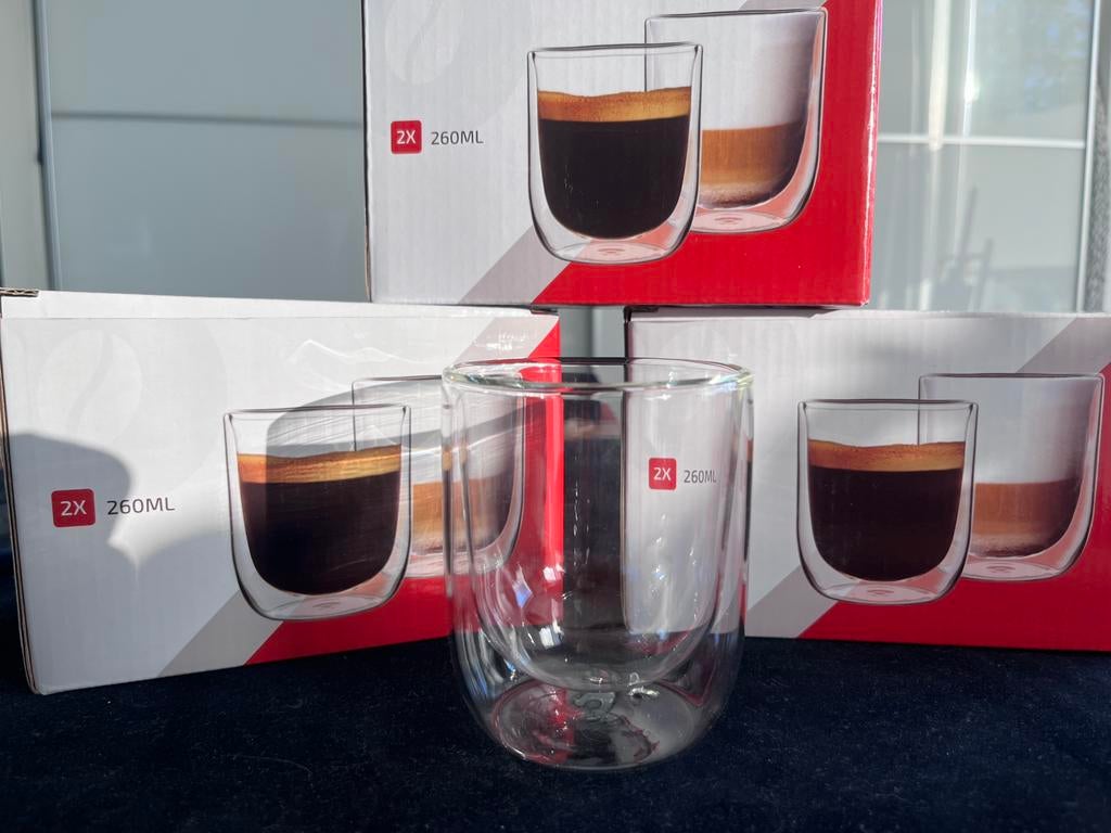 6 dubbelwandige koffieglazen, Glas of Glazen, Nieuw, Ophalen of Verzenden, Glas