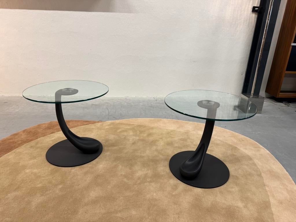 2 Fiam bijzettafels glas design Tafel, 45 tot 60 cm, Minder dan 55 cm, Gebruikt, Rond