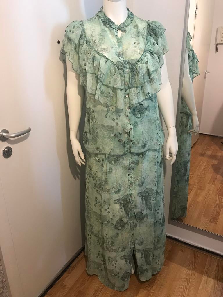 ISLA IBIZA groene 2-delige set zee thema rok blouse top, Verzenden, Maat 46/48 (XL) of groter, Nieuw, Onder de knie