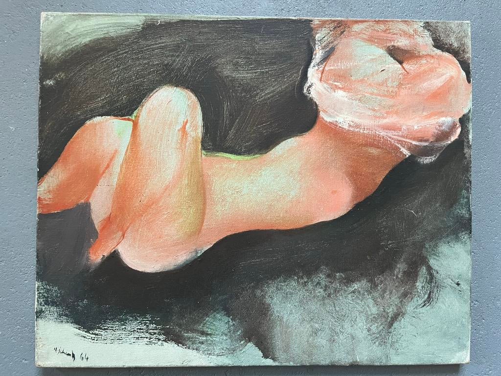 Vintage midcentury Frans schilderij vrouwelijk naakt nude, Antiek en Kunst, Ophalen of Verzenden