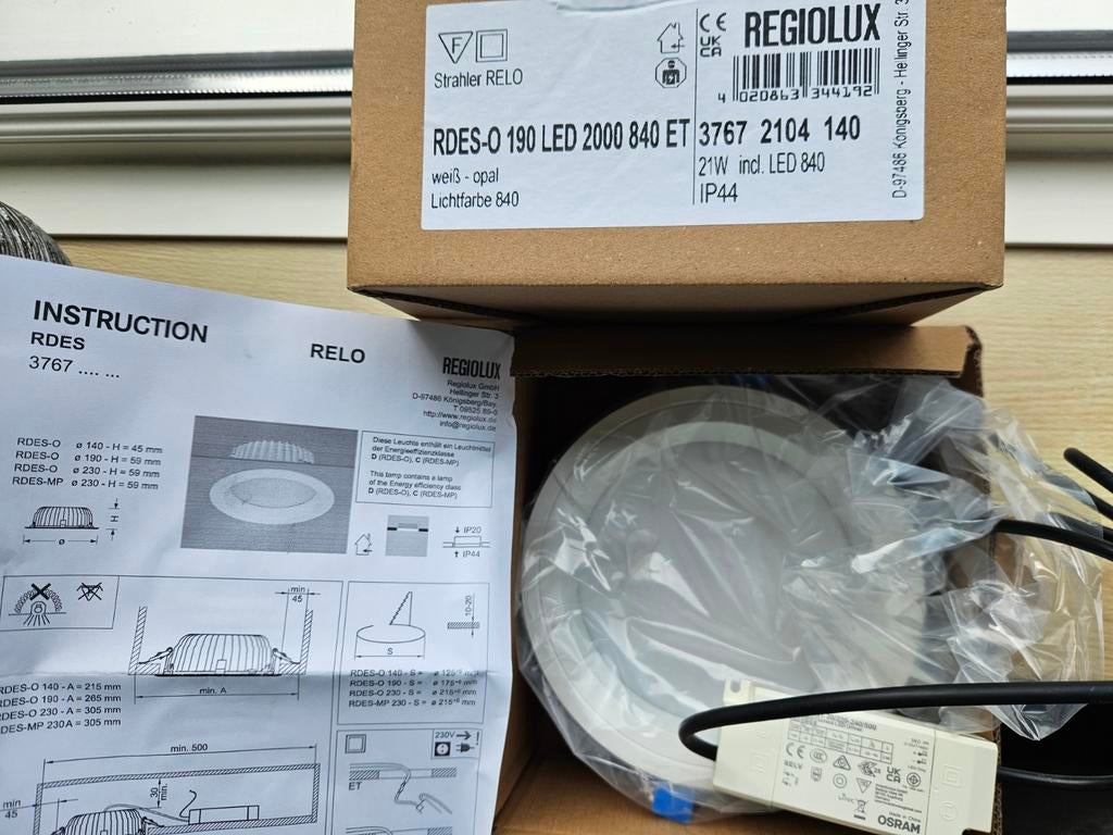 4x Inbouwspot 21W LED Regiolux RDES-O 190 840, Metaal of Aluminium, Nieuw, Ophalen of Verzenden, Led