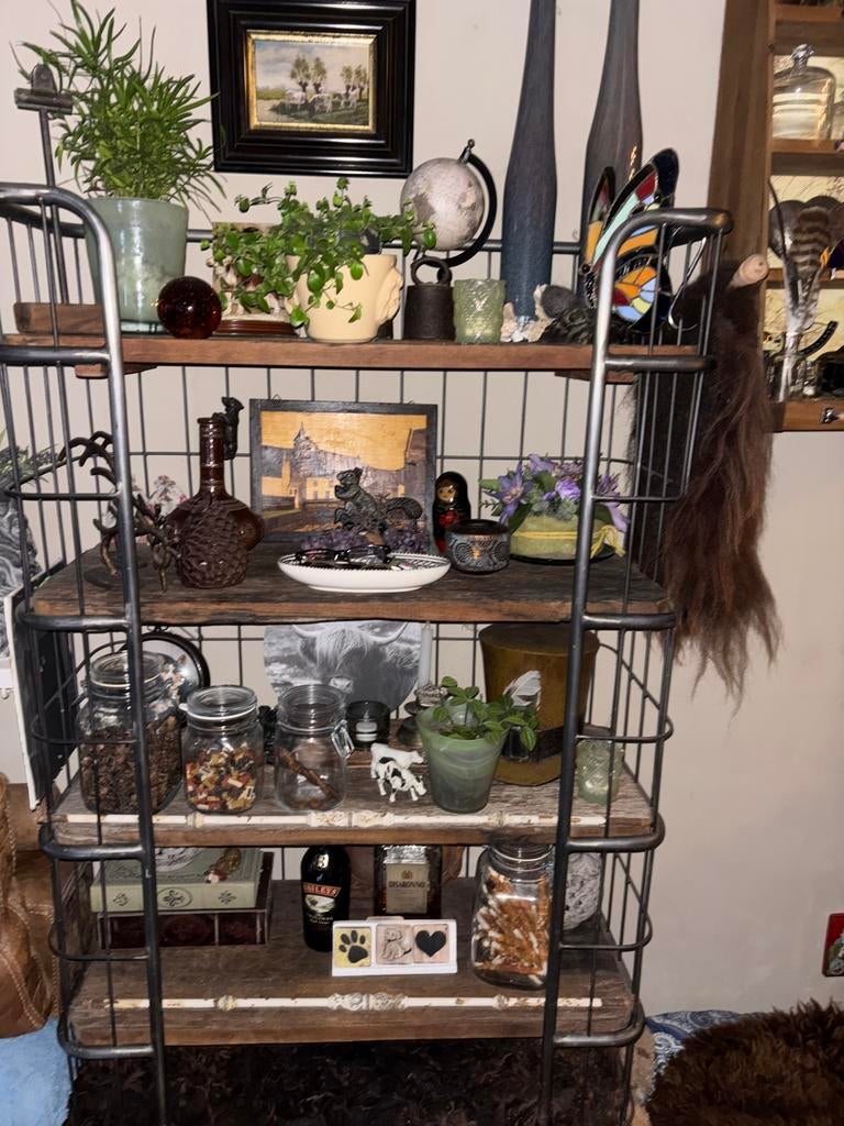 Bakkerskast stellingkast op wieltjes brocante, Ophalen, Gebruikt