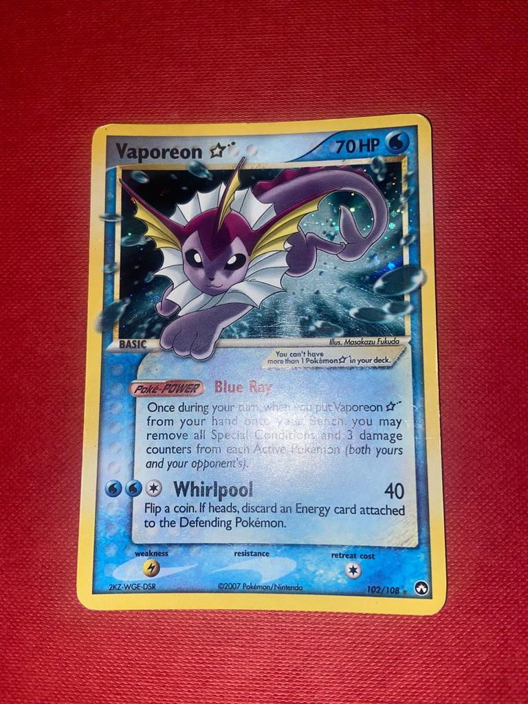 Vaporeon Star (102/108) Holo Pokémon Kaart, Ophalen of Verzenden, Zo goed als nieuw, Losse kaart, Foil