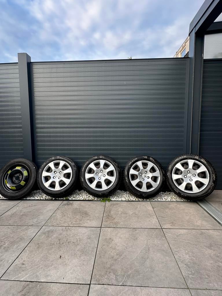 Originele Peugeot velgen, banden en  reserveband 205/55/16, Ophalen, Gebruikt, 16 inch, Banden en Velgen