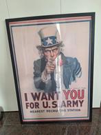Vintage 'I Want You for U.S. Army' poster met lijst, Met lijst, Ophalen of Verzenden, A1 t/m A3, Overige onderwerpen
