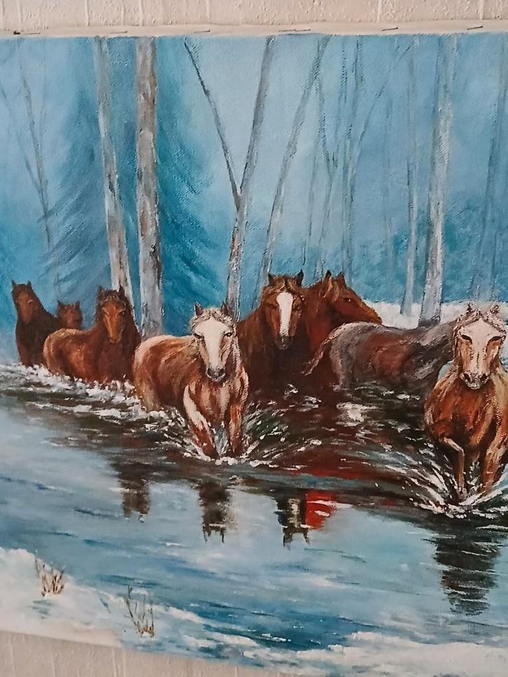 Prachtig schilderij van A. Havenith - Paarden in de sneeuw, Antiek en Kunst, Kunst | Schilderijen | Klassiek, Ophalen