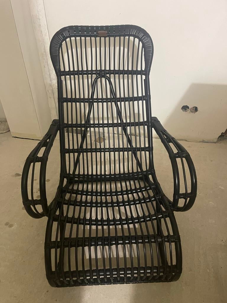 Riviera Maison Lounge Stoel - Zwart wicker materiaal, Zwart, Riet of Rotan, Ophalen of Verzenden, Zo goed als nieuw