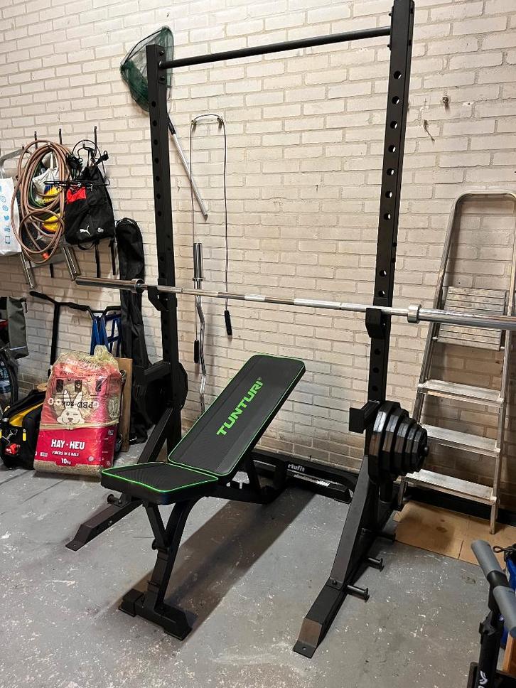 Homegym / Halfrack, 50mm gewichten, bankje en barbells!, Sport en Fitness, Fitnessmaterialen, Zo goed als nieuw, Halterset, Armen