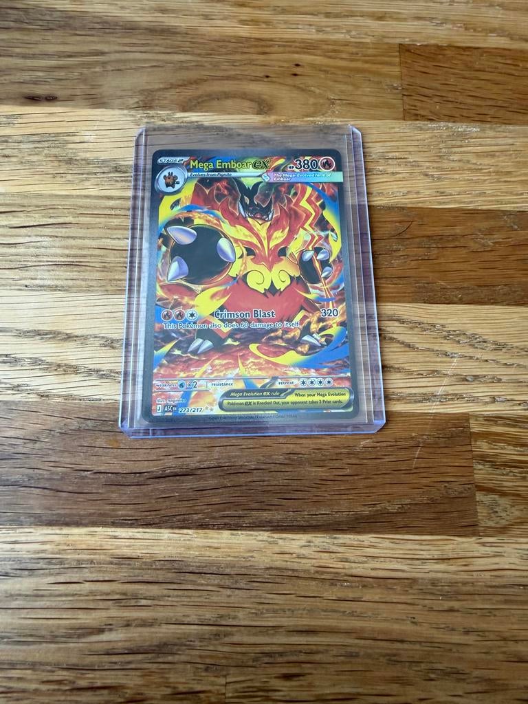Pokémon Mega Emboar EX 273/217 Kaart, Ophalen of Verzenden, Zo goed als nieuw, Losse kaart