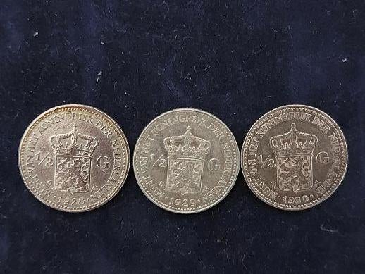 Drie zilveren Halve guldens, Postzegels en Munten, Munten | Nederland, ½ gulden, Zilver, Ophalen of Verzenden, Koningin Wilhelmina