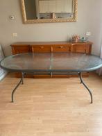 Ovale tuintafel 180x105 met zware glasplaat, Tuin en Terras, Tuintafels, Ophalen, Gebruikt, Ovaal, Metaal