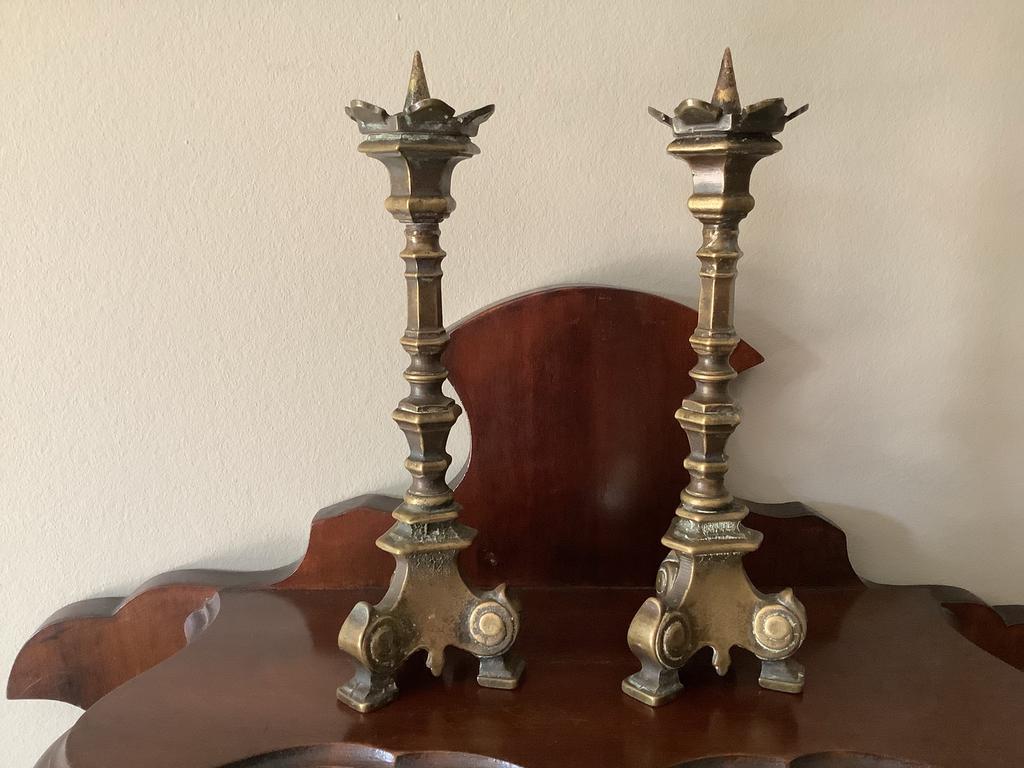 2 antieke penkandelaars, Antiek en Kunst, Ophalen of Verzenden, Koper of Brons