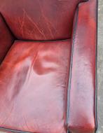Klassieke fauteuil rood bruin leer + BEZORGING GRATIS, Gebruikt, ., Klassiek, Ophalen of Verzenden