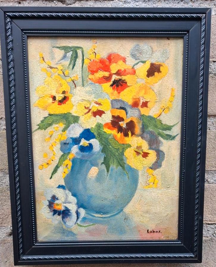 Stilleven met viooltjes, Kabos. Olie/doek. Ca '20/'30., Antiek en Kunst, Kunst | Schilderijen | Klassiek, Ophalen