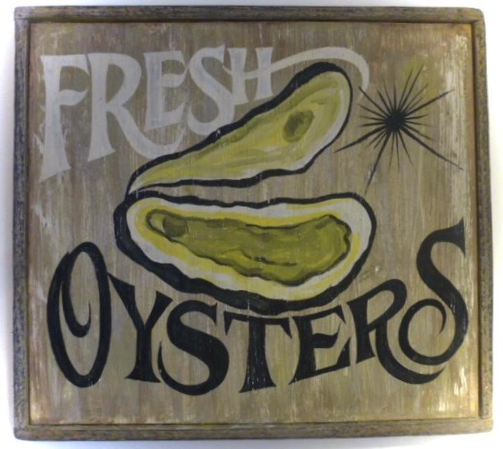Handgeschilderd oester bord/garnaal/viswinkel/reclame/kreeft, Antiek en Kunst, Kunst | Schilderijen | Klassiek, Ophalen of Verzenden