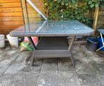 Stevige kunststof tuintafel met glasplaat – 118 x 70 cm, Ophalen of Verzenden, Zo goed als nieuw, Rond, Kunststof