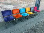 6 Zuiver Ribstof Stoelen met Chrome Buisframe, Ophalen, Gebruikt, Blauw, Stof
