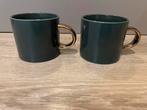 2 Donkergroene Mokken met Gouden Oor, Huis en Inrichting, Keuken | Servies, Keramiek, Ophalen of Verzenden, Zo goed als nieuw