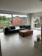 Grijze leren grote hoekbank 3,80 mtr met hocker, Huis en Inrichting, Banken | Bankstellen, Ophalen, Gebruikt, Vierpersoons of meer