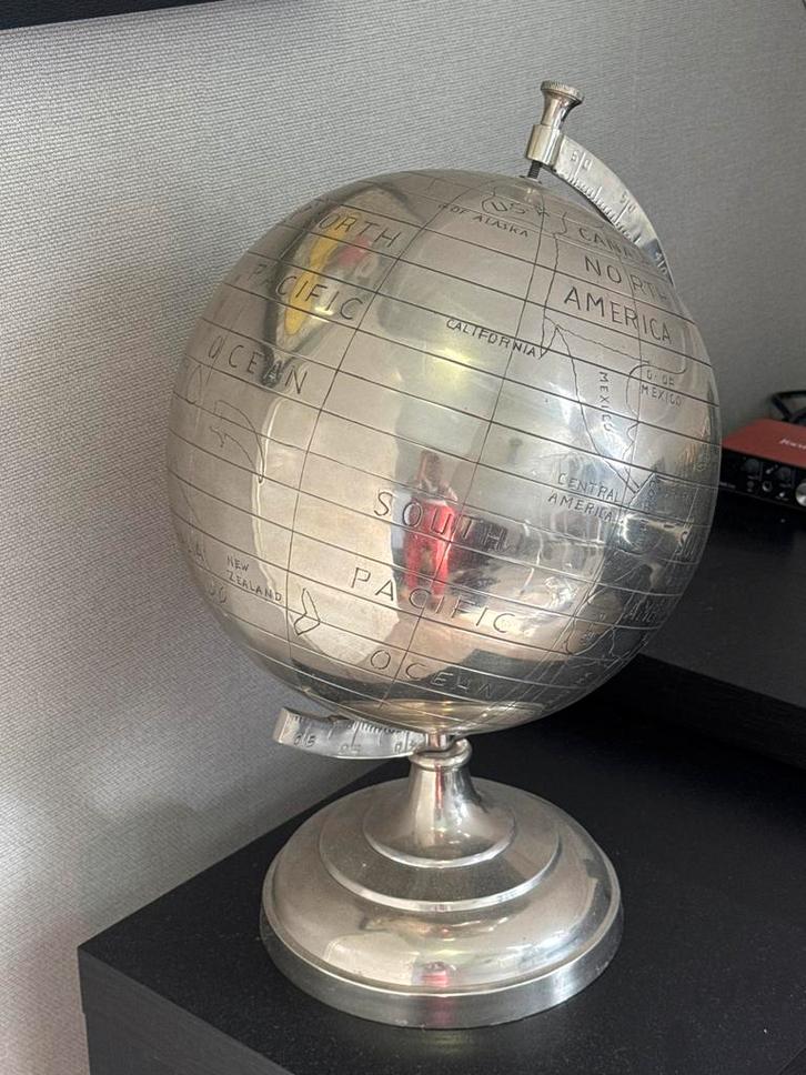 Vintage Zilveren Globe, Huis en Inrichting, Woonaccessoires | Wereldbollen, Zo goed als nieuw, Ophalen