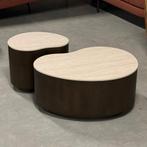 salon tafel bruin ceramic travertine set van 2 eiken fineer, Japandi, 100 tot 150 cm, Eikenhout, Nieuw