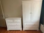 Witte commode en kinderkast met lederen details, Kinderen en Baby's, Kinderkamer | Commodes en Kasten, Ophalen, Gebruikt, 105 cm of meer