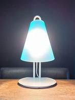 vintage design tafel-lamp wit buis-frame blauw glazen kapje, Ophalen of Verzenden, Glas, Minder dan 50 cm, Gebruikt