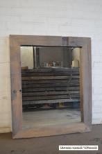 Spiegel met oude eiken wagonplanken lijst - afm: 88 x 77, Ophalen, Nieuw, 75 tot 100 cm, Minder dan 100 cm