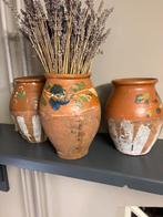 Antieke aardewerk potten met decoratie, Ophalen of Verzenden