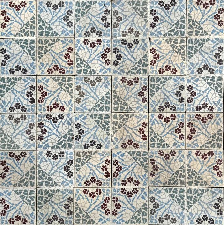 Antieke vloertegels - bloemmotief 6m2, Doe-het-zelf en Verbouw, Tegels, Gebruikt, Vloertegels, Keramiek, Minder dan 20 cm, Minder dan 20 cm