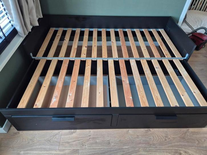 ikea Brimnes uitschuifbed, Huis en Inrichting, Slaapkamer | Bedden, Tweepersoons, 160 cm, 200 cm, Hout, Zwart, Ophalen