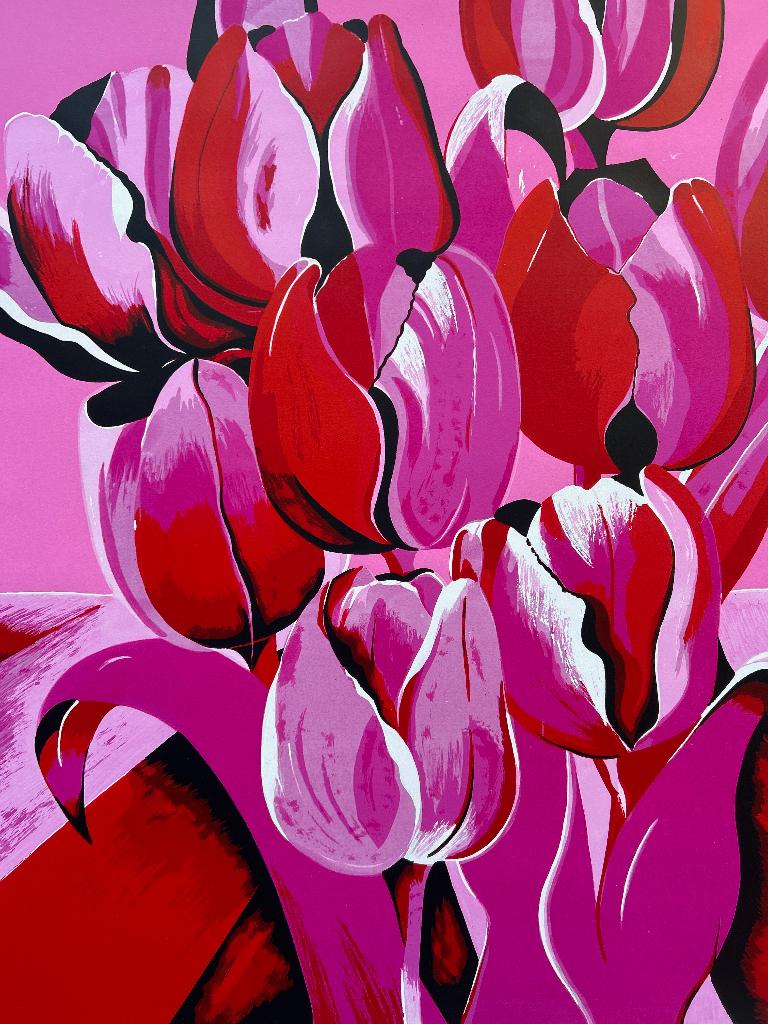 Zeefdruk Derox - Roze tulpen, Antiek en Kunst, Kunst | Litho's en Zeefdrukken, Verzenden