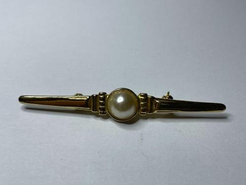 Goudkleurige broche met parel, Sieraden, Tassen en Uiterlijk, Broches, Zo goed als nieuw, Overige materialen, Goud, 4 tot 7 cm