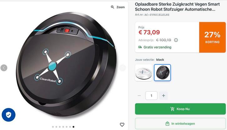 Robotstofzuiger - Slimme Reiniging!, Witgoed en Apparatuur, Stofzuigers, Nieuw, Robotstofzuiger, Minder dan 1200 watt, Reservoir