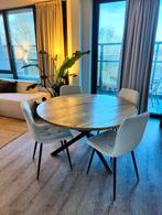 Eettafel mangohout blad met stalen poot, Huis en Inrichting, Tafels | Eettafels, Ophalen, Zo goed als nieuw, Vijf personen of meer